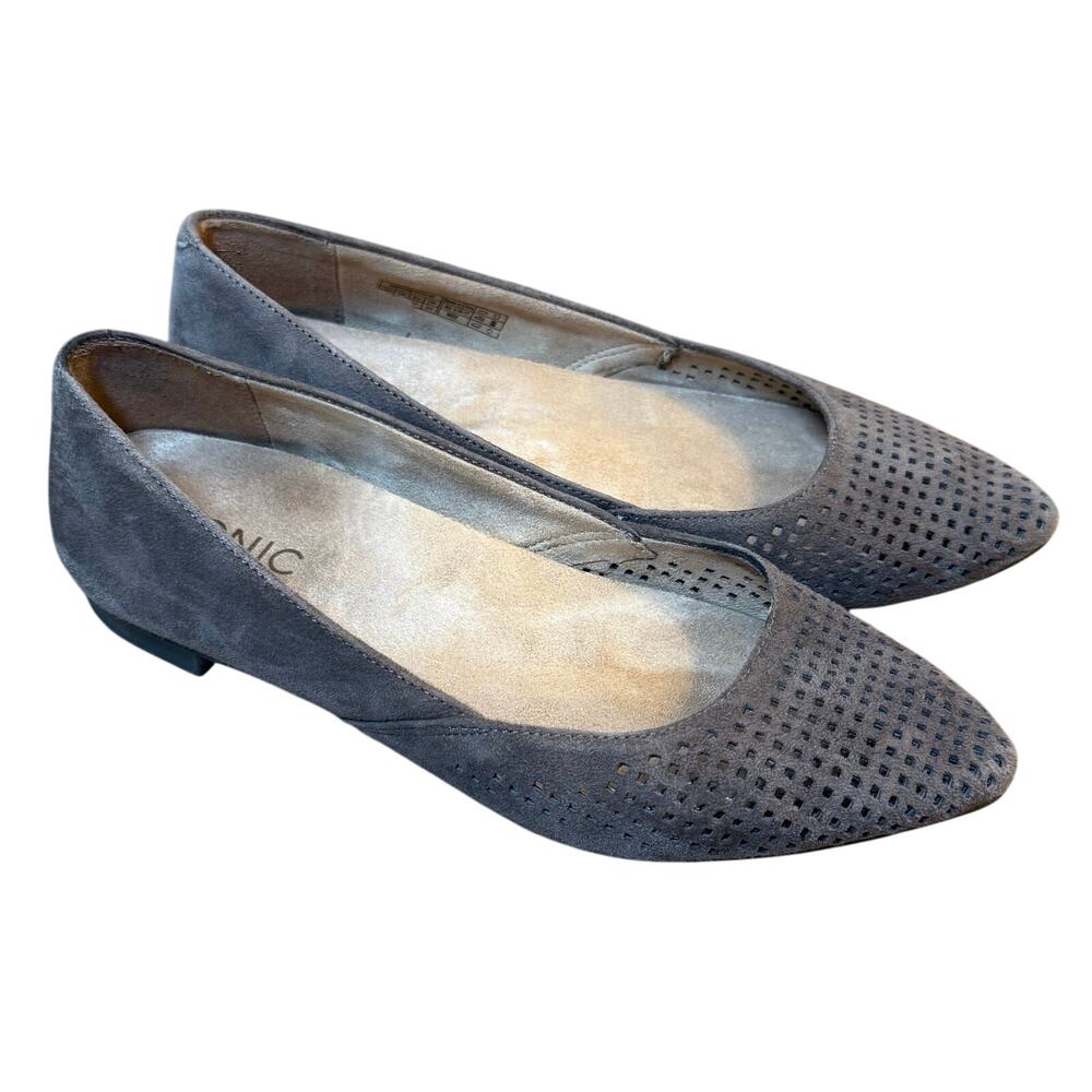 Vionic Ballet Flat Posey Leather Mesh Classic Ortho Pointy Toe Brown Size 6 Wide